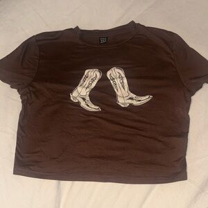 SHEIN Brown Crop Top with Cowboy Boots Graphic